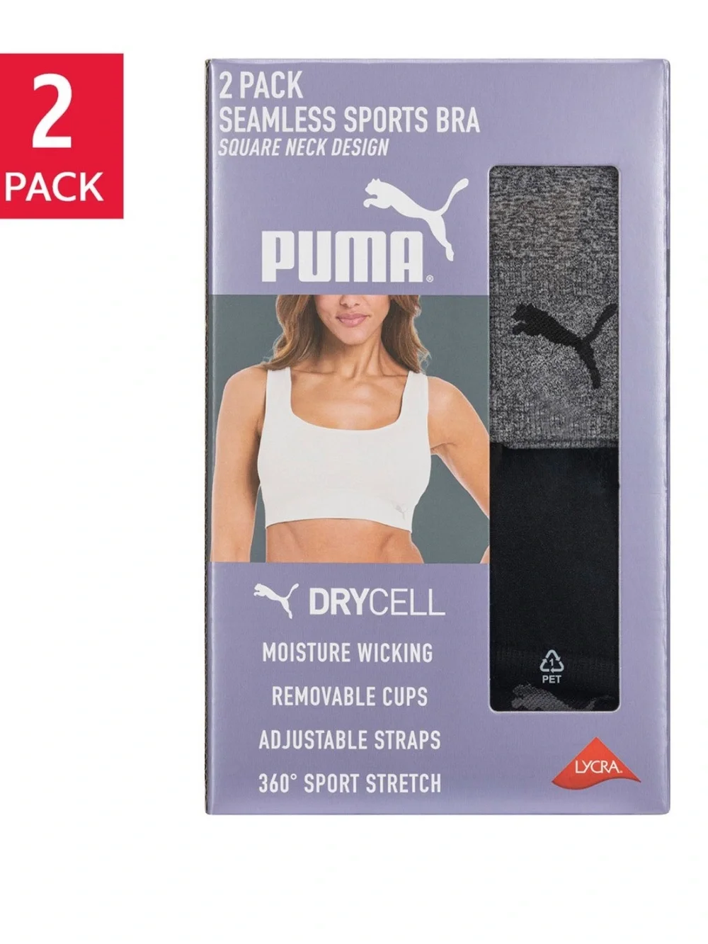 Puma Womens Seamless Drycell Sports Bra 2 Pack NWT Size M Medium